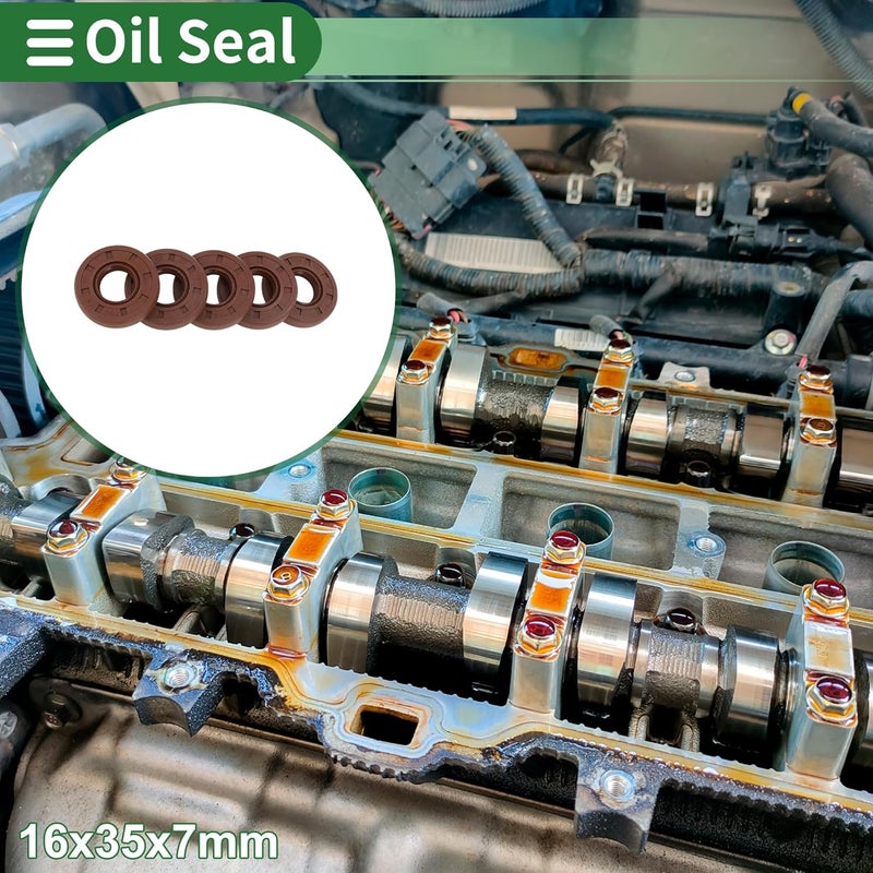 Partuto Universal Oil Seal TG4 Lip Seal Ring Rotary Shaft Seal 16x35x7mm High Pressure FKM Rubber Brown 5 Pcs - Image 2